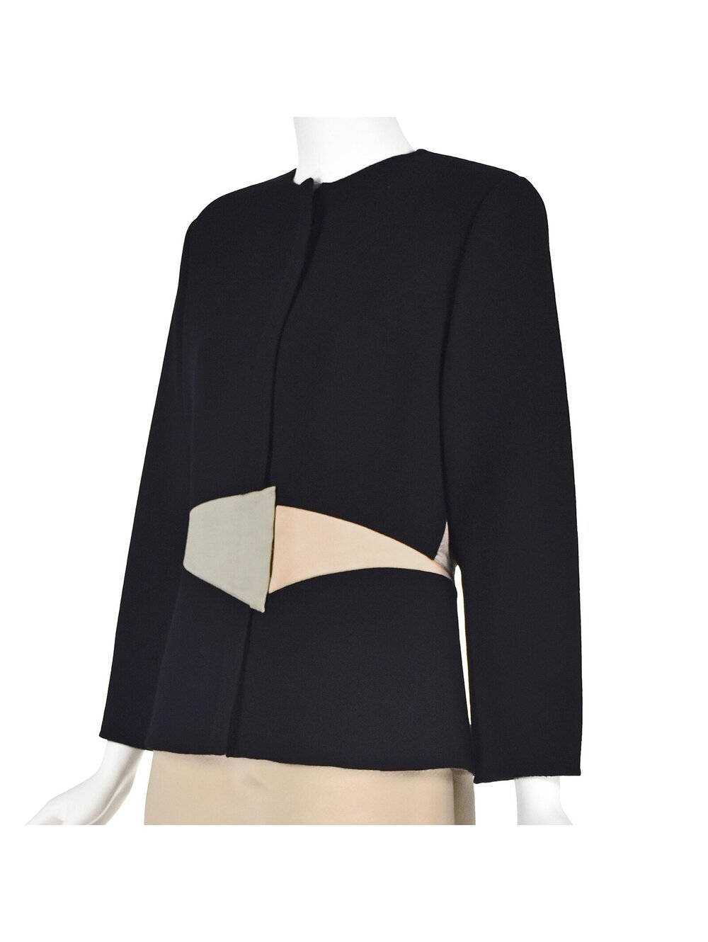 GEOFFREY BEENE Vintage Black Wool Jacket & Champagne Silk Skirt Suit, SZ10/12 - Picture 2 of 10